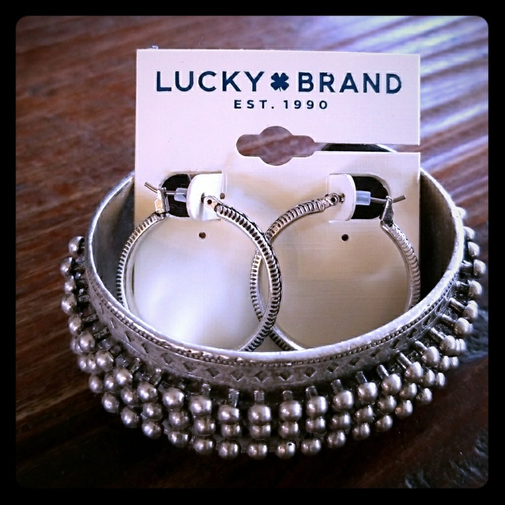 Lucky Brand Silver Cuff + Matching Earings
